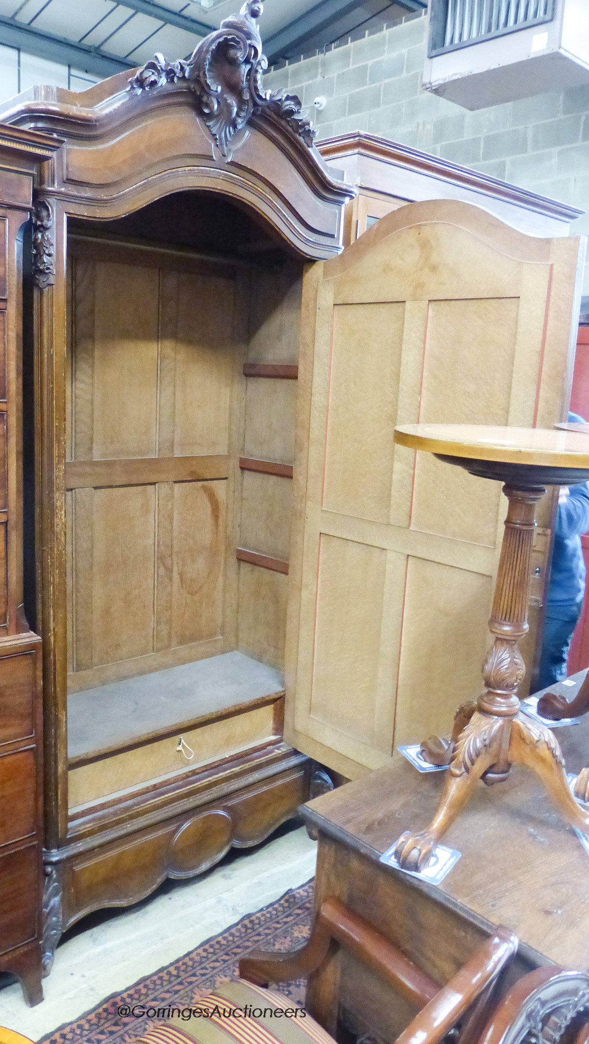 A late 19th century French mirrored armoire. W-106, D-46, H-242cm.